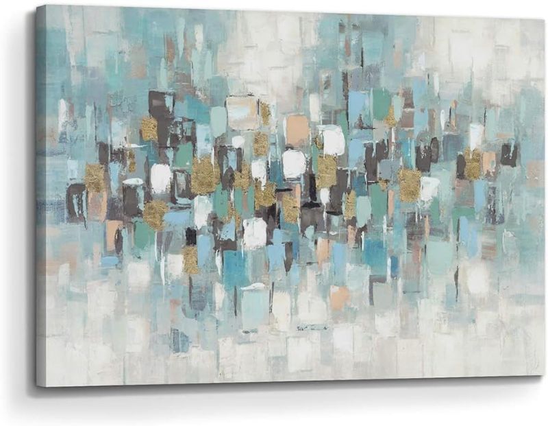 Photo 1 of arttitue Abstract Teal Canvas Art Painting: Contemporary Hand Painted Artwork Picture Modern Bedroom Living Room Wall Decoration Home Office Decor 24"x16"