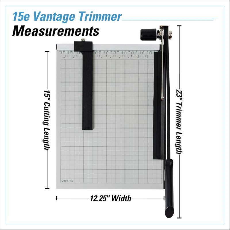 Photo 1 of Dahle 15e Vantage Paper Trimmer, 15" Cut Length, 15 Sheet, Automatic Clamp, Adjustable Guide, Metal Base with 1/2" Gridlines, Guillotine Paper Cutter