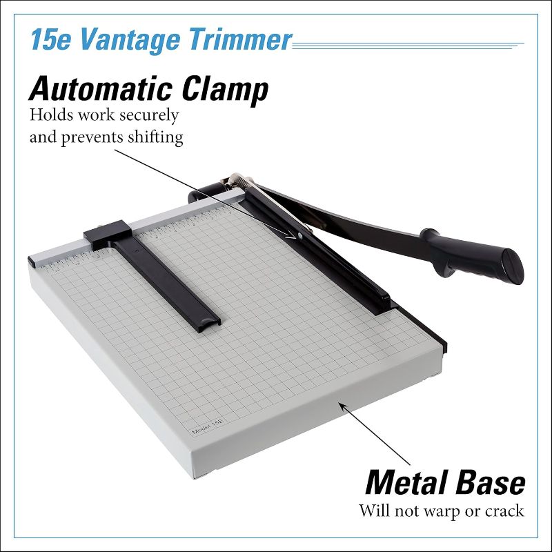 Photo 1 of Dahle 15e Vantage Paper Trimmer, 15" Cut Length, 15 Sheet, Automatic Clamp, Adjustable Guide, Metal Base with 1/2" Gridlines, Guillotine Paper Cutter