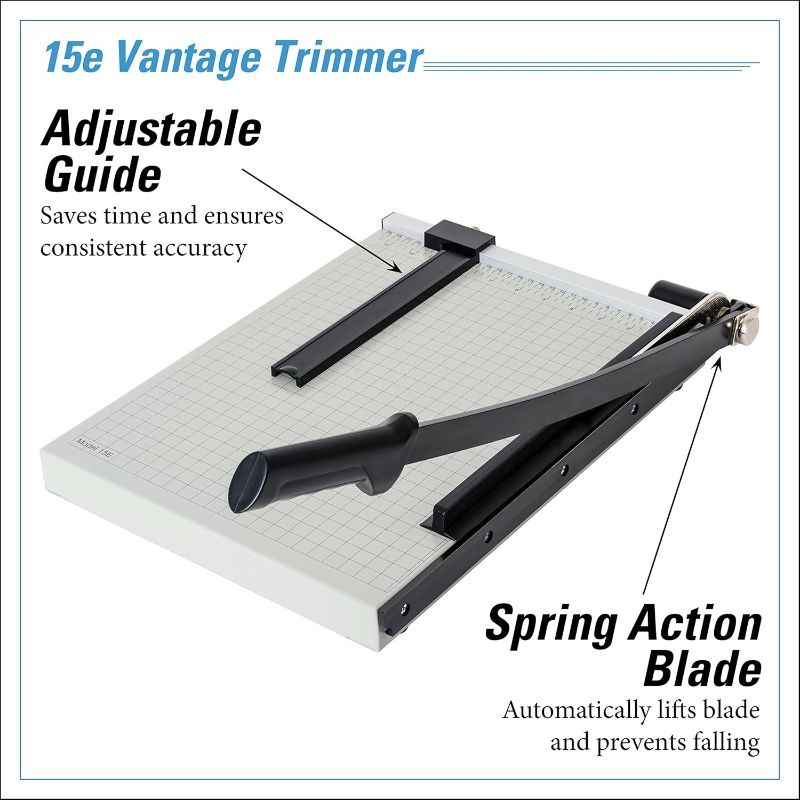 Photo 1 of Dahle 15e Vantage Paper Trimmer, 15" Cut Length, 15 Sheet, Automatic Clamp, Adjustable Guide, Metal Base with 1/2" Gridlines, Guillotine Paper Cutter
