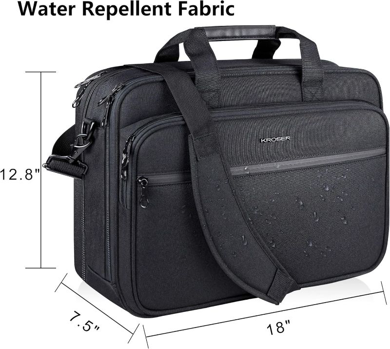 Photo 1 of KROSER Laptop Bag Premium Laptop Briefcase Fits Up to 17.3 Inch Laptop Expandable Water-Repellent Shoulder Messenger Bag Computer Bag with RFID Pockets for Travel/Business/Men/Women-Black