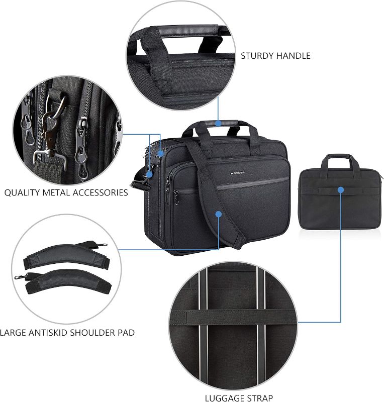 Photo 1 of KROSER Laptop Bag Premium Laptop Briefcase Fits Up to 17.3 Inch Laptop Expandable Water-Repellent Shoulder Messenger Bag Computer Bag with RFID Pockets for Travel/Business/Men/Women-Black