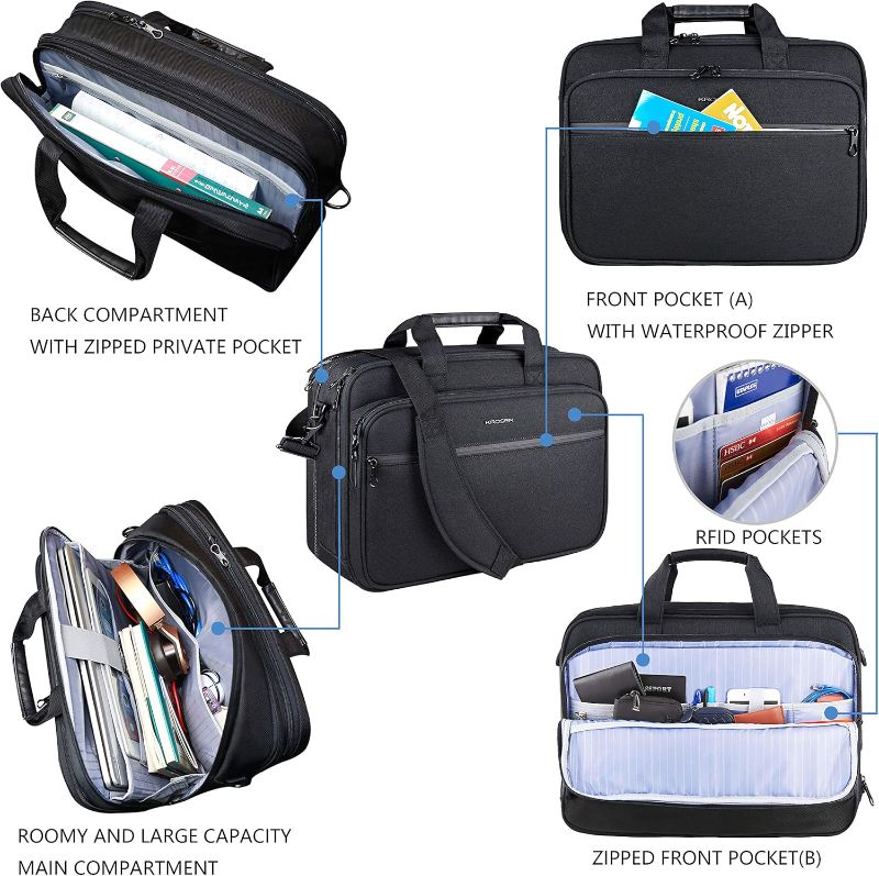 Photo 1 of KROSER Laptop Bag Premium Laptop Briefcase Fits Up to 17.3 Inch Laptop Expandable Water-Repellent Shoulder Messenger Bag Computer Bag with RFID Pockets for Travel/Business/Men/Women-Black