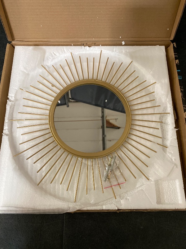 Photo 1 of Gold Mirrors for Wall Sunburst Decor Art Mirror Bohemian Home Round Modern Metal Mirror for Bedroom Living Room Hallway Bathroom Balcony Farmhouse Entrance Small