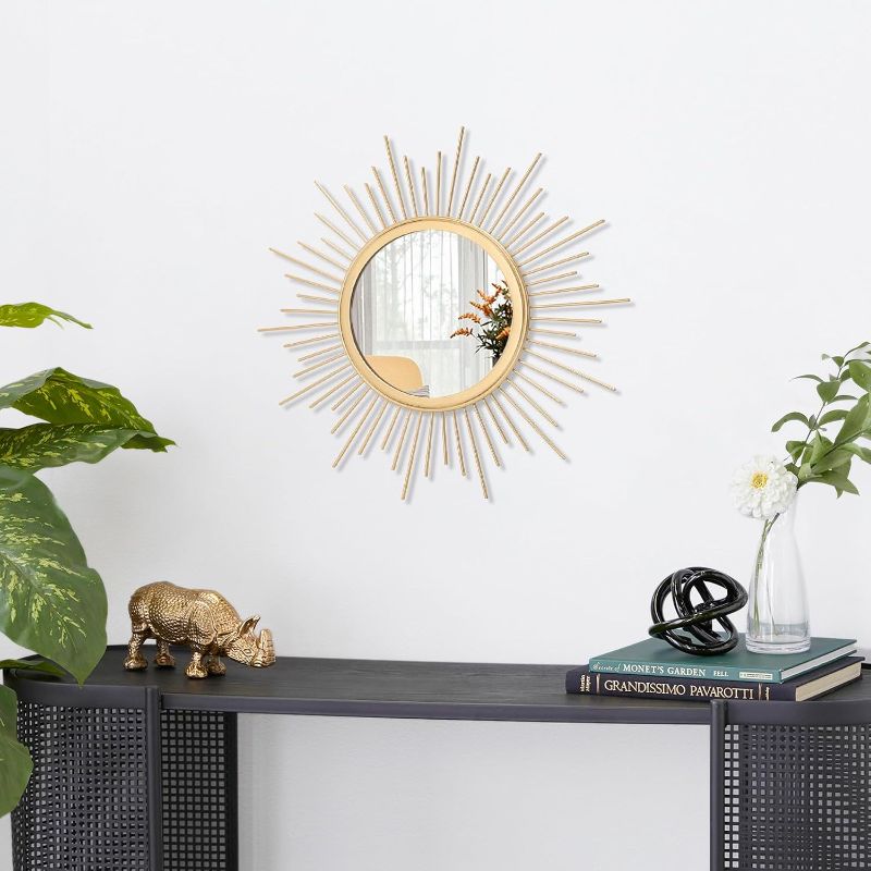 Photo 1 of Gold Mirrors for Wall Sunburst Decor Art Mirror Bohemian Home Round Modern Metal Mirror for Bedroom Living Room Hallway Bathroom Balcony Farmhouse Entrance Small