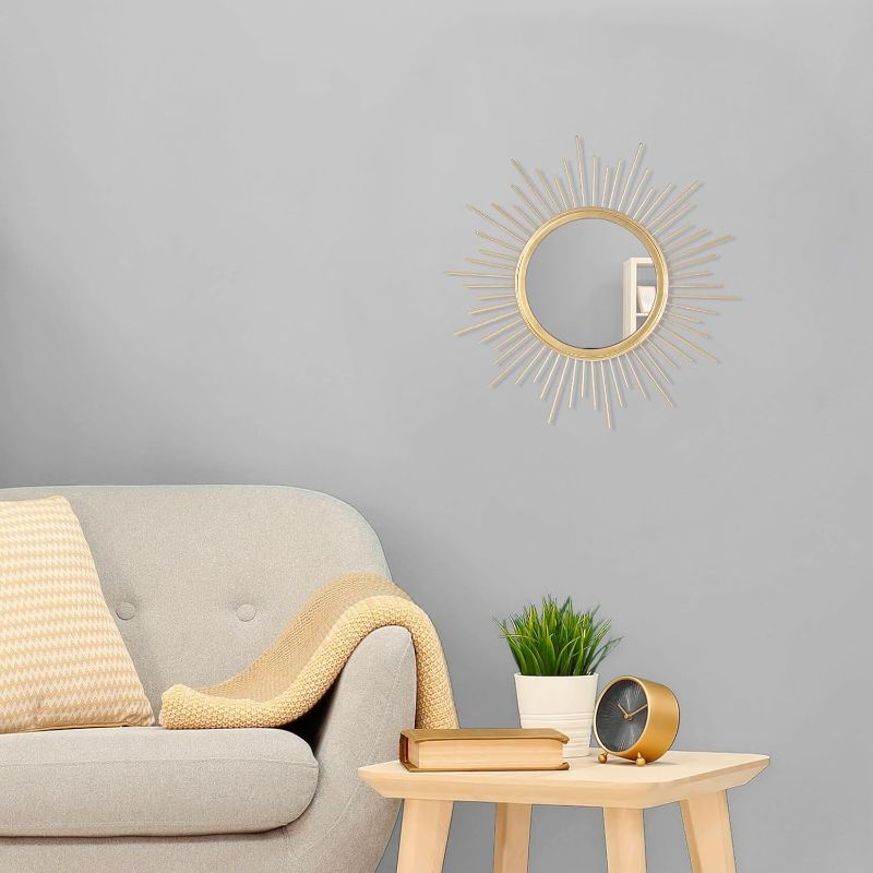 Photo 1 of Gold Mirrors for Wall Sunburst Decor Art Mirror Bohemian Home Round Modern Metal Mirror for Bedroom Living Room Hallway Bathroom Balcony Farmhouse Entrance Small