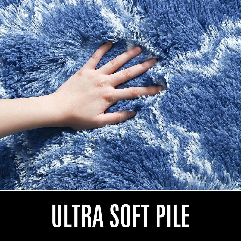 Photo 1 of LOCHAS Luxury Shag Area Rug 5x8 Feet Geometric Plush Fluffy Rugs, Extra Soft Carpet Moroccan Rugs for Bedroom Living Room Dorm Kids, High Pile Shaggy Floor Rug Decor, Light Navy/White