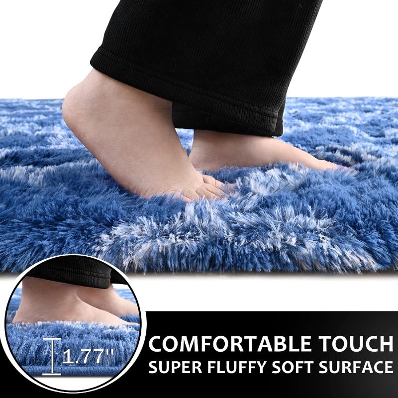 Photo 1 of LOCHAS Luxury Shag Area Rug 5x8 Feet Geometric Plush Fluffy Rugs, Extra Soft Carpet Moroccan Rugs for Bedroom Living Room Dorm Kids, High Pile Shaggy Floor Rug Decor, Light Navy/White