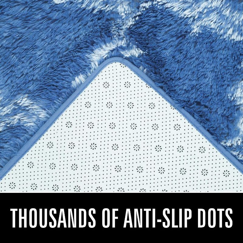 Photo 1 of LOCHAS Luxury Shag Area Rug 5x8 Feet Geometric Plush Fluffy Rugs, Extra Soft Carpet Moroccan Rugs for Bedroom Living Room Dorm Kids, High Pile Shaggy Floor Rug Decor, Light Navy/White