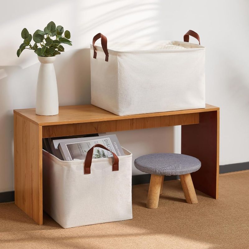Photo 1 of DULLEMELO Large Fabric Storage Bins Set of 2 Rectangle Closet Baskets for Clothes, Towels, Shoes, Natural Color