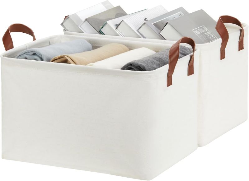Photo 1 of DULLEMELO Large Fabric Storage Bins Set of 2 Rectangle Closet Baskets for Clothes, Towels, Shoes, Natural Color