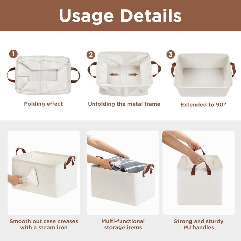 Photo 1 of DULLEMELO Large Fabric Storage Bins Set of 2 Rectangle Closet Baskets for Clothes, Towels, Shoes, Natural Color