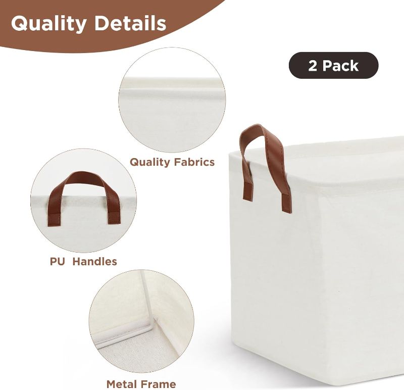 Photo 1 of DULLEMELO Large Fabric Storage Bins Set of 2 Rectangle Closet Baskets for Clothes, Towels, Shoes, Natural Color