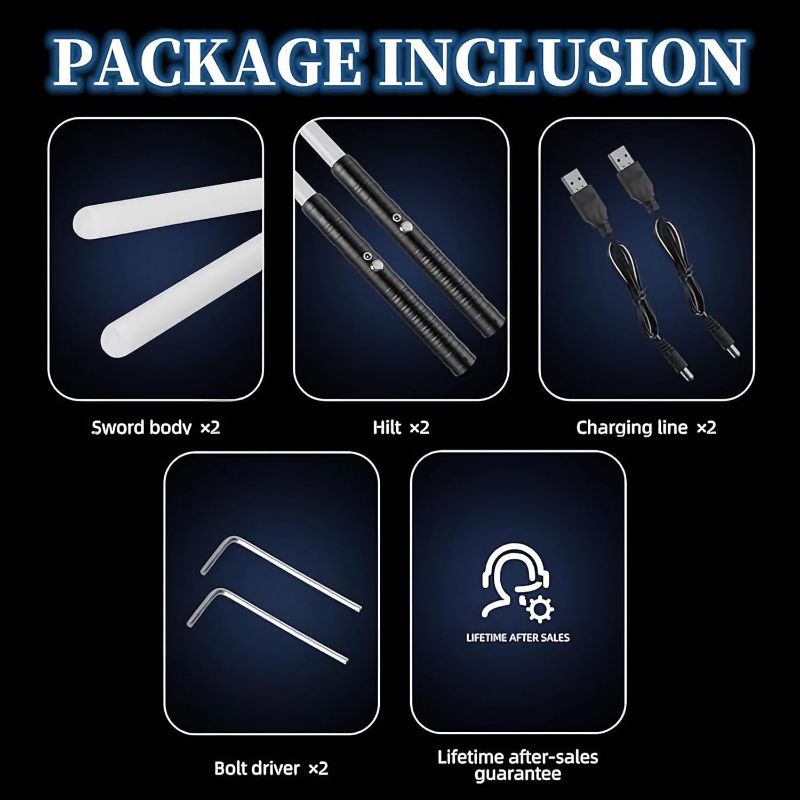 Photo 1 of Lightsaber 2 Pack RGB 15 Colors Metal Hilt FX Light Saber attery Rechargable 2-in-1 Double-Bladed FX Dueling Light Saber Cosplay Toy 3 Sound Mode Light Sword Forge