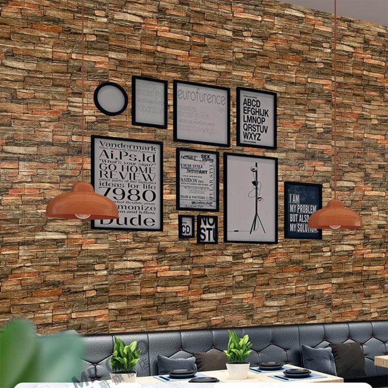 Photo 1 of Yutianli 7mm Thick Anti-Collision self Adhesive 3D Wall Panels Peel and Stick,10-Pack 57 Sq.Ft Antique Faux Brick Wall Panels Foam Faux Stone Wallpapers for Bedroom (10, Style A)