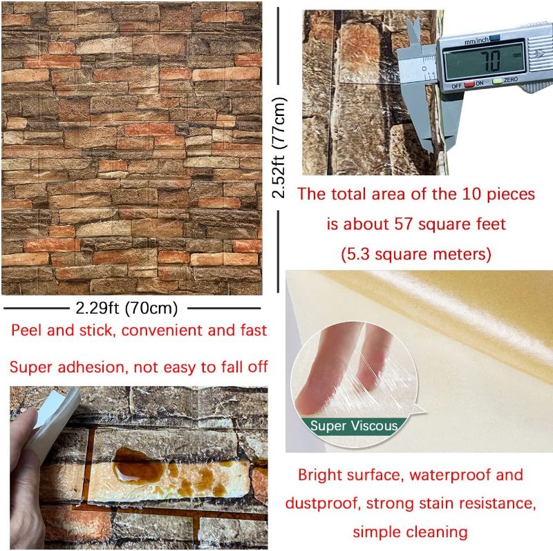 Photo 1 of Yutianli 7mm Thick Anti-Collision self Adhesive 3D Wall Panels Peel and Stick,10-Pack 57 Sq.Ft Antique Faux Brick Wall Panels Foam Faux Stone Wallpapers for Bedroom (10, Style A)
