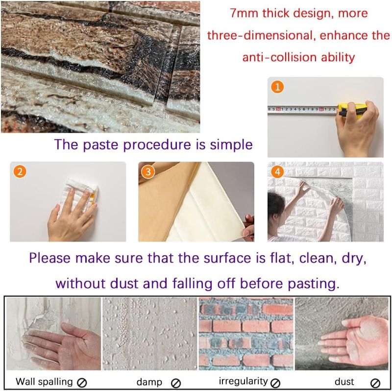 Photo 1 of Yutianli 7mm Thick Anti-Collision self Adhesive 3D Wall Panels Peel and Stick,10-Pack 57 Sq.Ft Antique Faux Brick Wall Panels Foam Faux Stone Wallpapers for Bedroom (10, Style A)