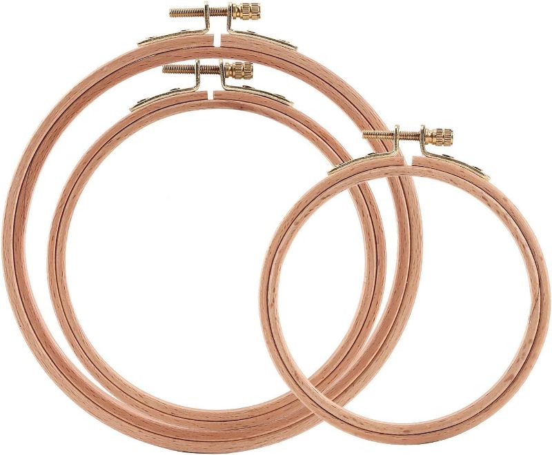 Photo 1 of Sherbo 3 Pieces Beech Wood Embroidery Hoops Set by 7 Inch to 9 Inch Circle Hoop Ring Cross Stitch Cotton for DIY Embroidery Floss Starter of Sewing Art Kits Crafts (BeechHoop 7-9)