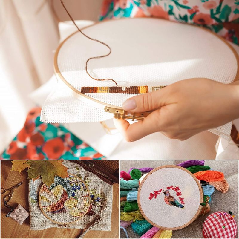 Photo 1 of Sherbo 3 Pieces Beech Wood Embroidery Hoops Set by 7 Inch to 9 Inch Circle Hoop Ring Cross Stitch Cotton for DIY Embroidery Floss Starter of Sewing Art Kits Crafts (BeechHoop 7-9)