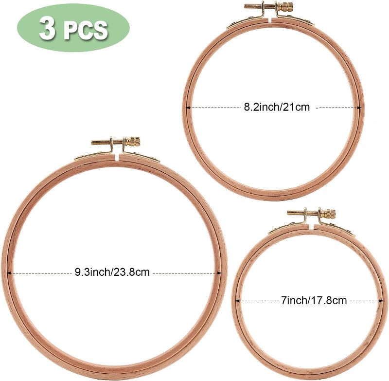 Photo 1 of Sherbo 3 Pieces Beech Wood Embroidery Hoops Set by 7 Inch to 9 Inch Circle Hoop Ring Cross Stitch Cotton for DIY Embroidery Floss Starter of Sewing Art Kits Crafts (BeechHoop 7-9)