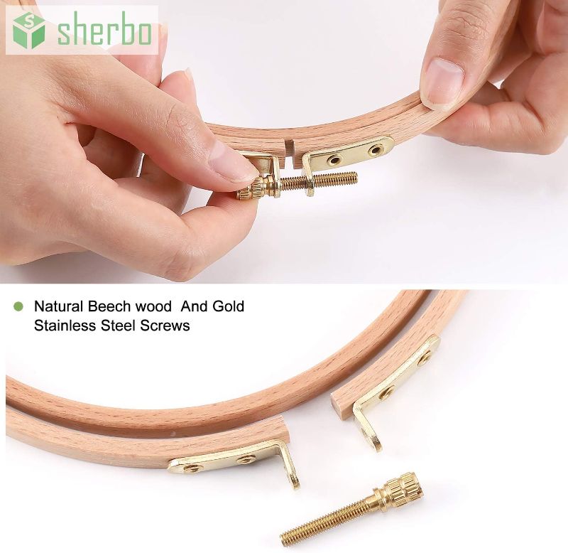 Photo 1 of Sherbo 3 Pieces Beech Wood Embroidery Hoops Set by 7 Inch to 9 Inch Circle Hoop Ring Cross Stitch Cotton for DIY Embroidery Floss Starter of Sewing Art Kits Crafts (BeechHoop 7-9)