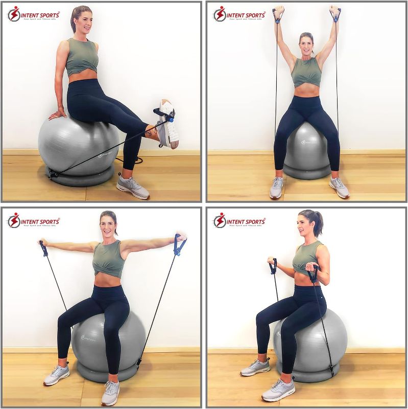 Photo 1 of INTENT SPORTS Yoga Ball Chair – Stability Ball with Inflatable Stability Base & Resistance Bands, Fitness Ball for Home Gym, Office, Improves Back Pain, Core, Posture & Balance (65 Cm)
