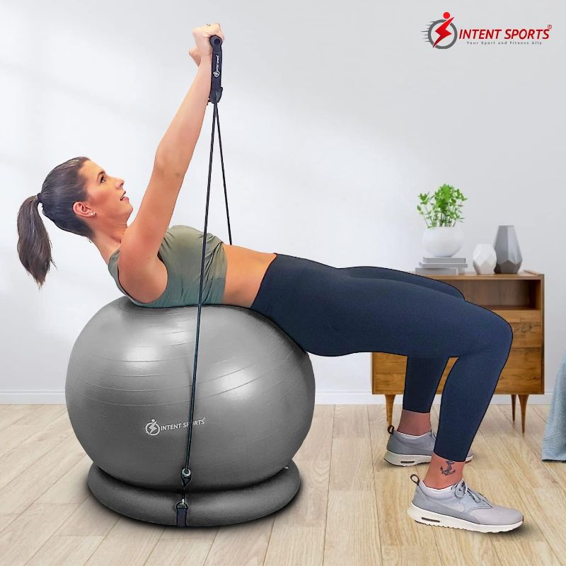 Photo 1 of INTENT SPORTS Yoga Ball Chair – Stability Ball with Inflatable Stability Base & Resistance Bands, Fitness Ball for Home Gym, Office, Improves Back Pain, Core, Posture & Balance (65 Cm)