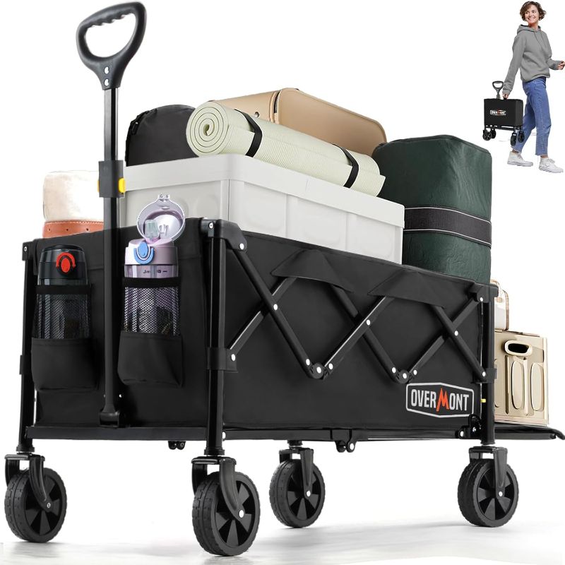 Photo 1 of OVERMONT Collapsible Wagon with Tailgate - 220lbs Extended Lightweight Foldable Utility Wagons Folding Cart with Wheels - Small Garden Grocery Cart for Shopping,Grocery,Sports,Garden