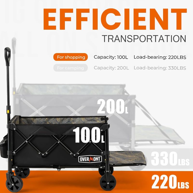 Photo 1 of OVERMONT Collapsible Wagon with Tailgate - 220lbs Extended Lightweight Foldable Utility Wagons Folding Cart with Wheels - Small Garden Grocery Cart for Shopping,Grocery,Sports,Garden