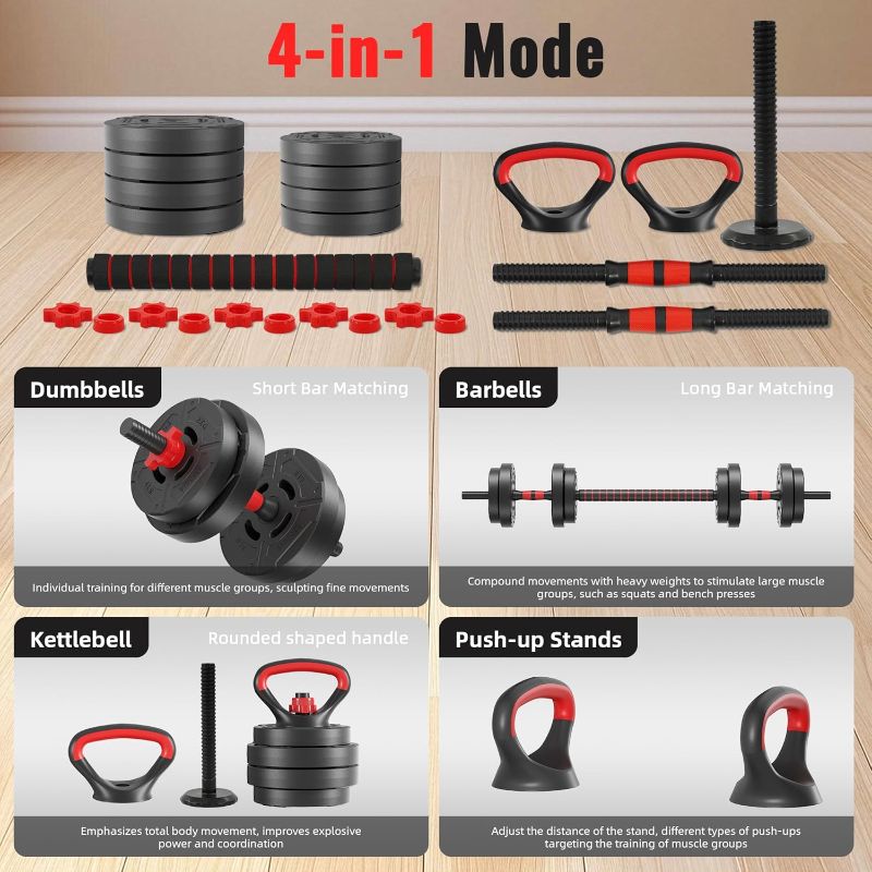 Photo 1 of Adjustable Dumbbell Set, 40lbs or 60lbs Free Weights Set with Connector, 2 in 1 or 4 in 1 Changeable Dumbbells and Barbell for Exercise and Fitness