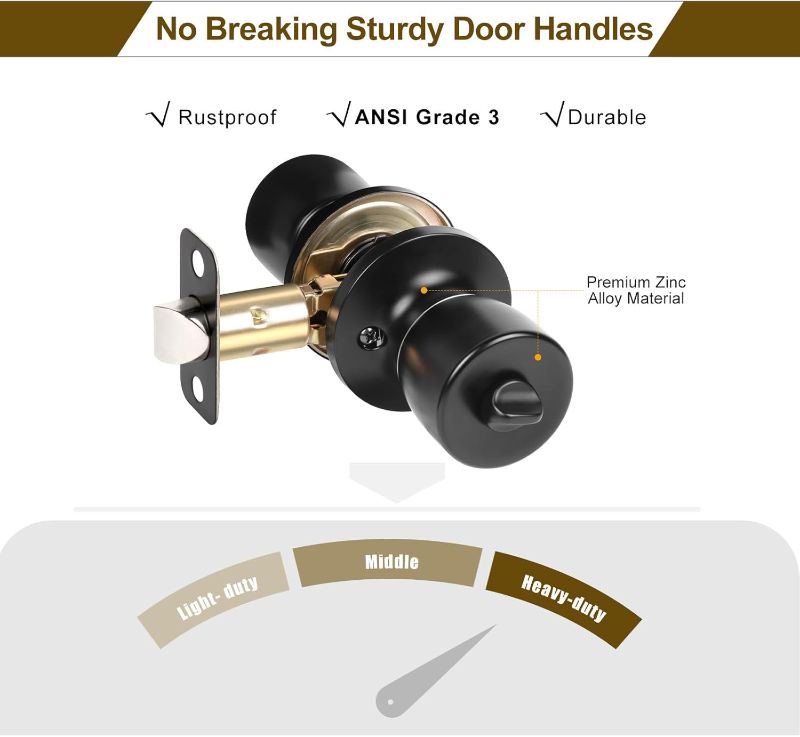 Photo 1 of HOSOM Privacy Door Knob, Matte Black Door Knob Set, Black Door Handles Interior, Keyless Doorknobs Interior Door Lock for Bedroom, Bathroom, 1 Pack