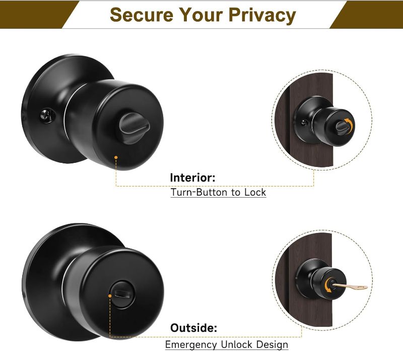 Photo 1 of HOSOM Privacy Door Knob, Matte Black Door Knob Set, Black Door Handles Interior, Keyless Doorknobs Interior Door Lock for Bedroom, Bathroom, 1 Pack