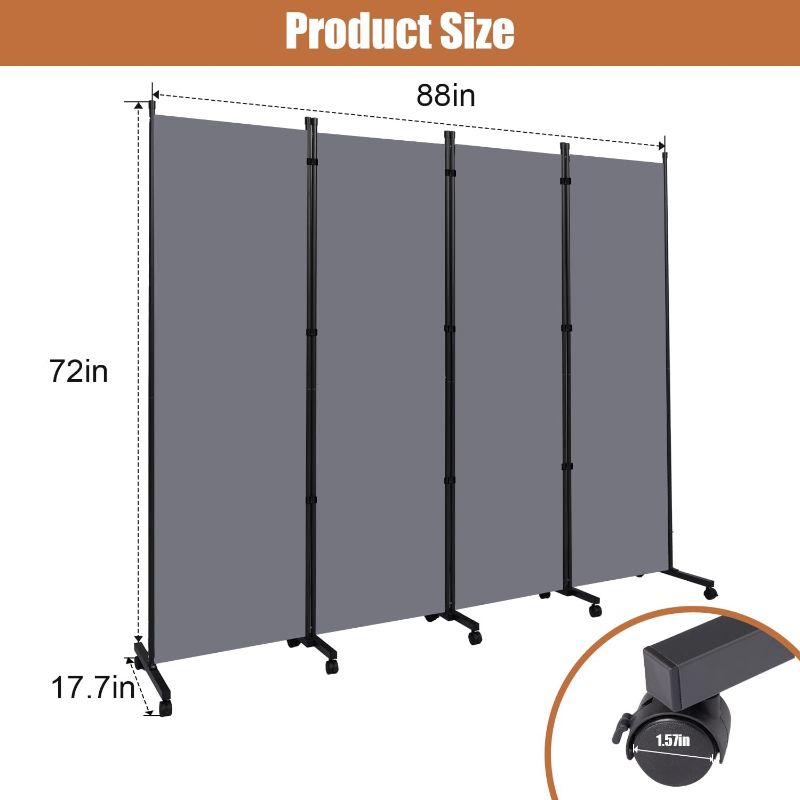 Photo 1 of Room Divider Portable 88'' Partition Room Dividers and Folding Privacy Screens 4 Panel Wall Divider for Room Separation?Freestanding Fabric Room Divider Panel with Wheels for Home Office Hospital