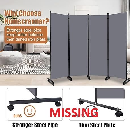 Photo 1 of Room Divider Portable 88'' Partition Room Dividers and Folding Privacy Screens 4 Panel Wall Divider for Room Separation?Freestanding Fabric Room Divider Panel with Wheels for Home Office Hospital