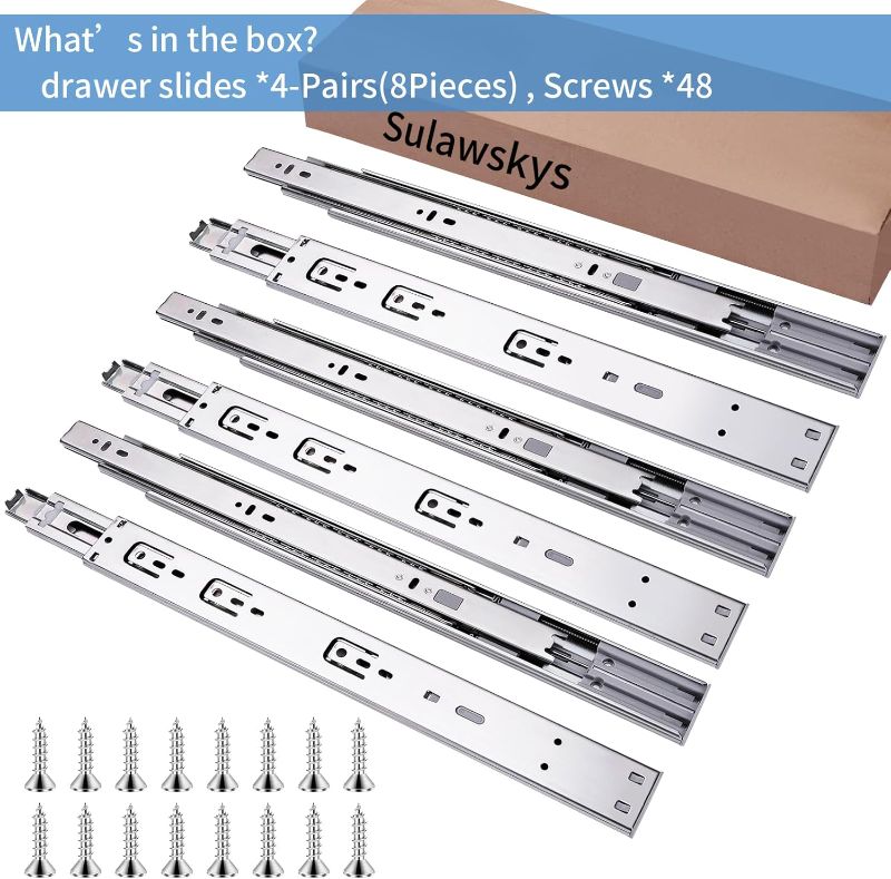 Photo 1 of 22 inch Drawer Slides 4 Pairs (8pcs) Soft Self Close Full Extension Ball Bearing Drawer Rails Side Mount Metal Dresser Runners for File Cabinet Trash Can Kitchen Wardrobe Glides 22" 100 LB Capacity