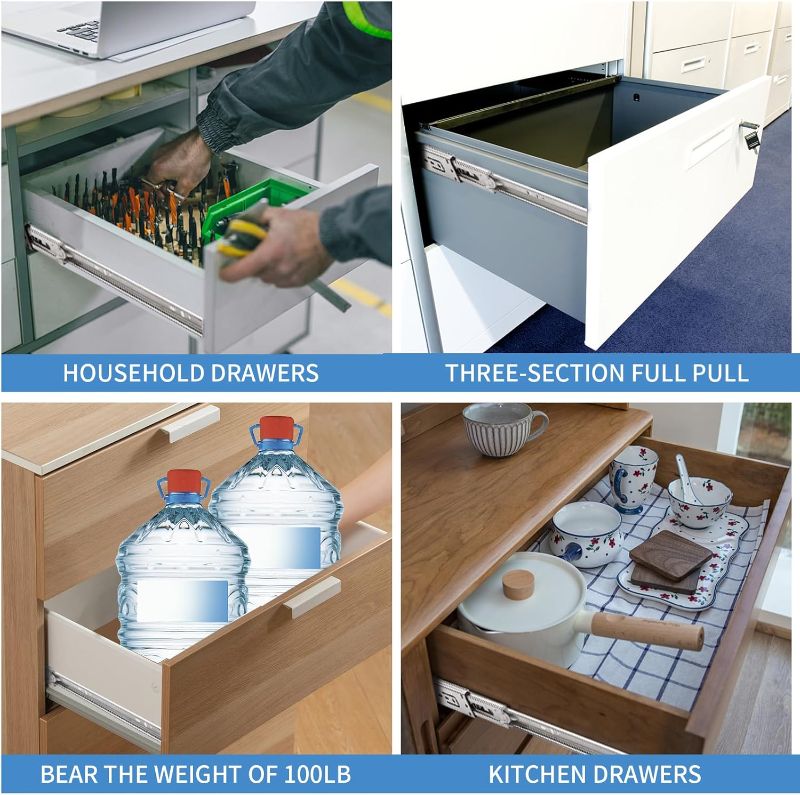 Photo 1 of 22 inch Drawer Slides 4 Pairs (8pcs) Soft Self Close Full Extension Ball Bearing Drawer Rails Side Mount Metal Dresser Runners for File Cabinet Trash Can Kitchen Wardrobe Glides 22" 100 LB Capacity