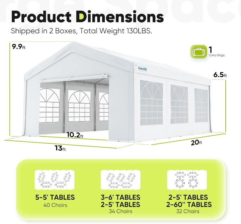 Photo 1 of Parts Only - Quictent Premium 13x20 Party Tent Heavy Duty Outdoor Gazebo White Event Shelter Wedding Canopy Tent for Parties Carport BBQ with Removable Sidewall Windows & Storage Bags