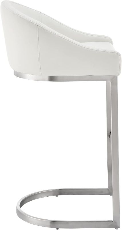 Photo 1 of Armen Living Katherine Counter Stool in Brushed Stainless Steel with White Faux Leather