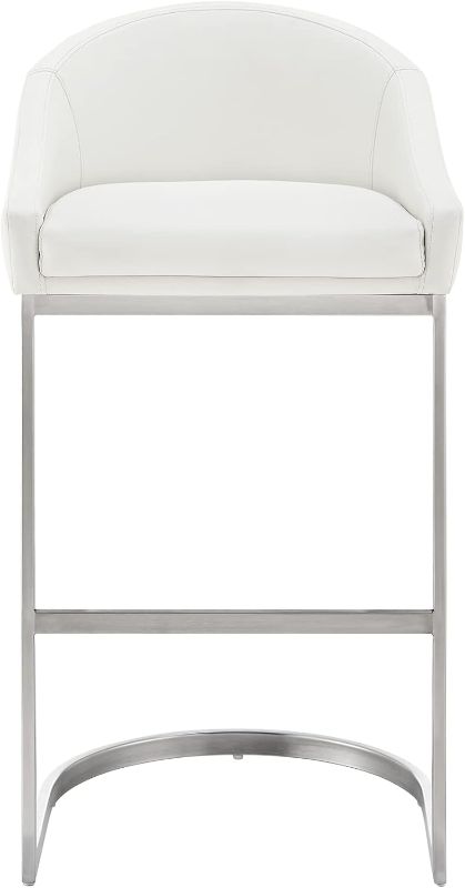 Photo 1 of Armen Living Katherine Counter Stool in Brushed Stainless Steel with White Faux Leather