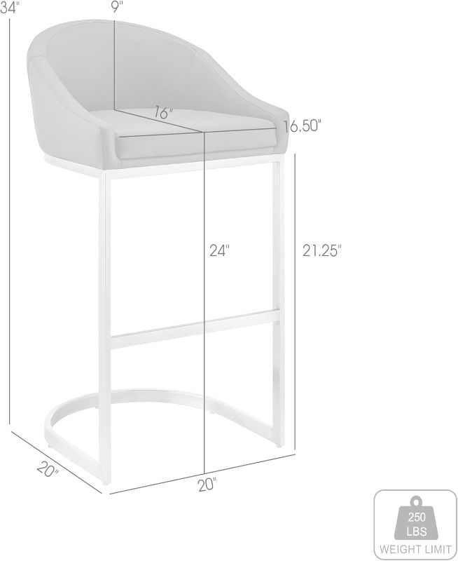 Photo 1 of Armen Living Katherine Counter Stool in Brushed Stainless Steel with White Faux Leather