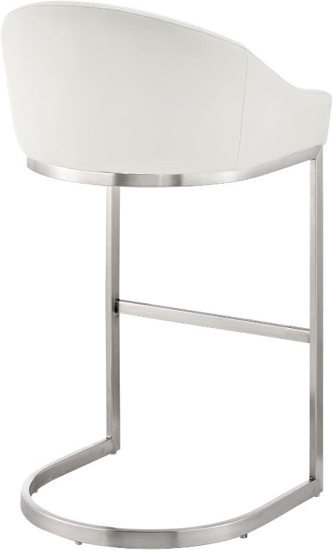 Photo 1 of Armen Living Katherine Counter Stool in Brushed Stainless Steel with White Faux Leather
