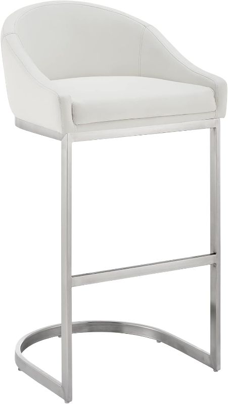 Photo 1 of Armen Living Katherine Counter Stool in Brushed Stainless Steel with White Faux Leather