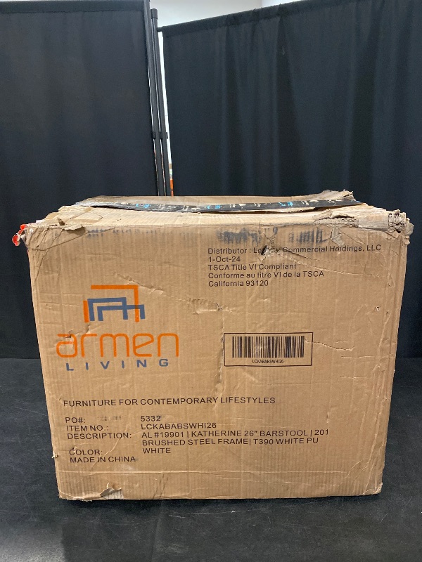 Photo 1 of Armen Living Katherine Counter Stool in Brushed Stainless Steel with White Faux Leather