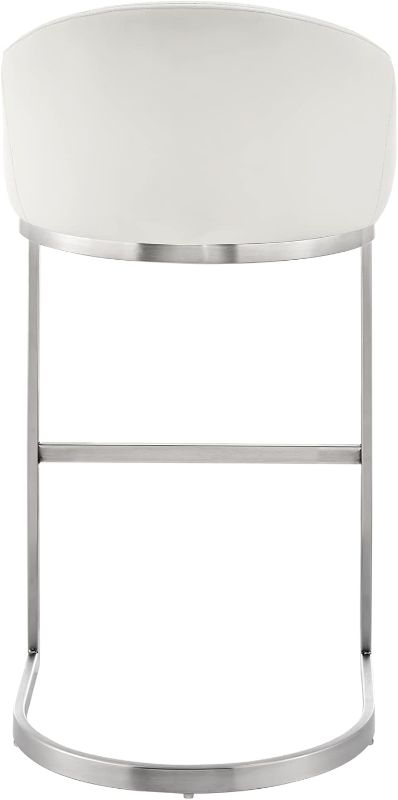 Photo 1 of Armen Living Katherine Counter Stool in Brushed Stainless Steel with White Faux Leather