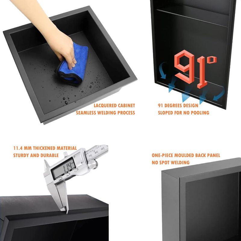 Photo 1 of Double Shower Niche,Stainless Steel Shower Niche,Bathroom Shelf Inserts,Bathroom Wall Cabinet Bathroom Shampoo Soap Toiletries Shower Storage Alcove-900 * 280 * 125mm,Black