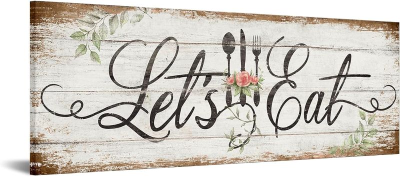 Photo 1 of KREATIVE ARTS Let's Eat Kitchen Canvas Wall Art Print Vintage Inspirational Quotes Painting Picture Giclee Prints for Restaurant Cafe Farmhouse Decor Housewarming Gift 20x55 Inches