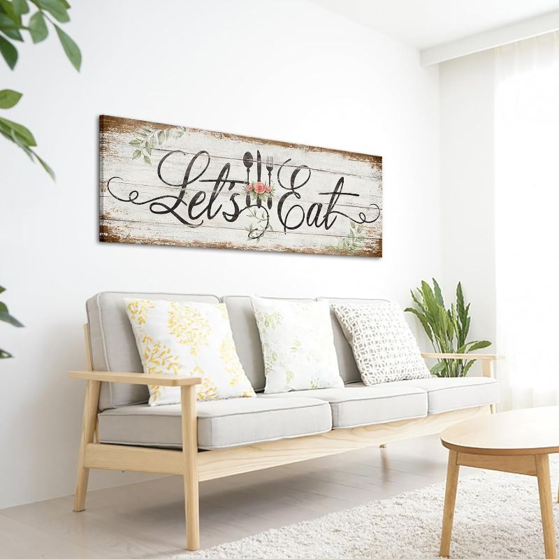 Photo 1 of KREATIVE ARTS Let's Eat Kitchen Canvas Wall Art Print Vintage Inspirational Quotes Painting Picture Giclee Prints for Restaurant Cafe Farmhouse Decor Housewarming Gift 20x55 Inches