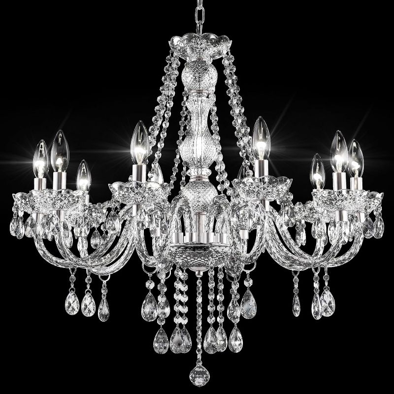 Photo 1 of PAPAYA Plug in Crystal Chandeliers Clear Chandelier 25 * 27.5in 10-Light Modern Pendant Ceiling Lighting Fixture with Acrylic Crystals & Beads for Girls Room,Living Room,Kitchen Island,Entryway.