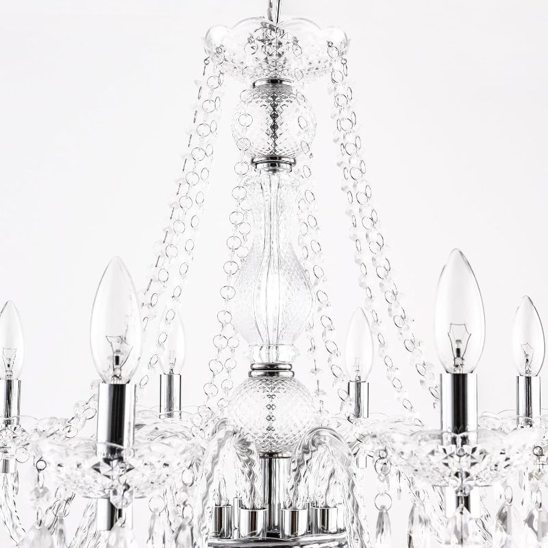 Photo 1 of PAPAYA Plug in Crystal Chandeliers Clear Chandelier 25 * 27.5in 10-Light Modern Pendant Ceiling Lighting Fixture with Acrylic Crystals & Beads for Girls Room,Living Room,Kitchen Island,Entryway.