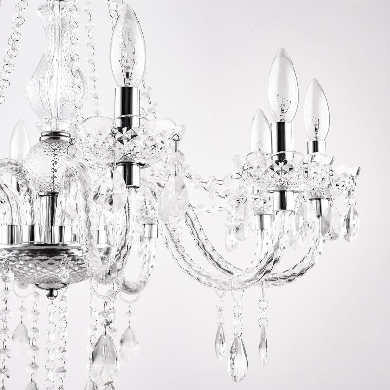 Photo 1 of PAPAYA Plug in Crystal Chandeliers Clear Chandelier 25 * 27.5in 10-Light Modern Pendant Ceiling Lighting Fixture with Acrylic Crystals & Beads for Girls Room,Living Room,Kitchen Island,Entryway.